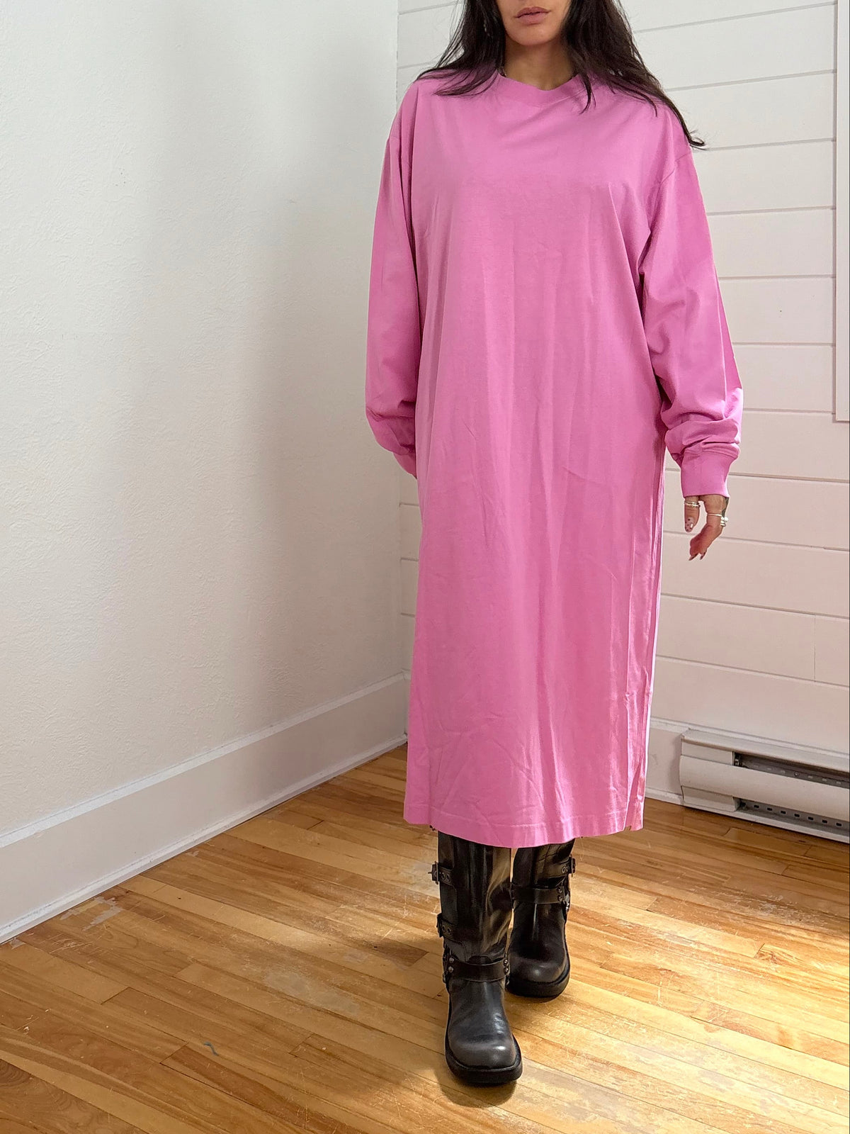 Samsoe Samsoe chrome long sleeve dress in bubblegum Medium
