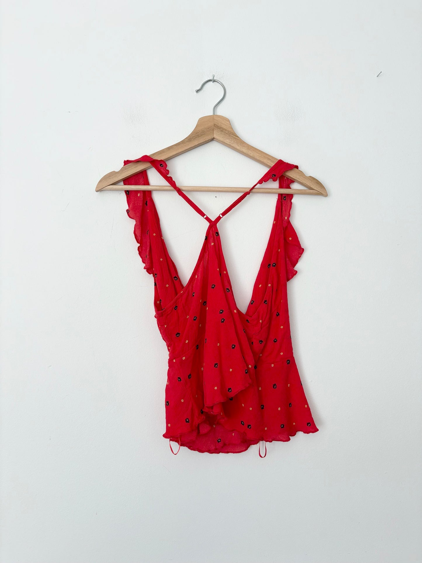Free People floral ruffle wrap tank top Medium