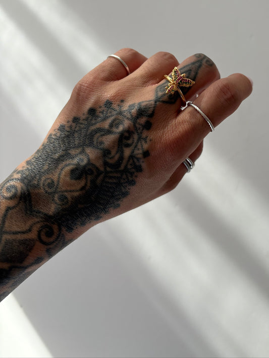 Noir NYC butterfly CZ gold plated ring