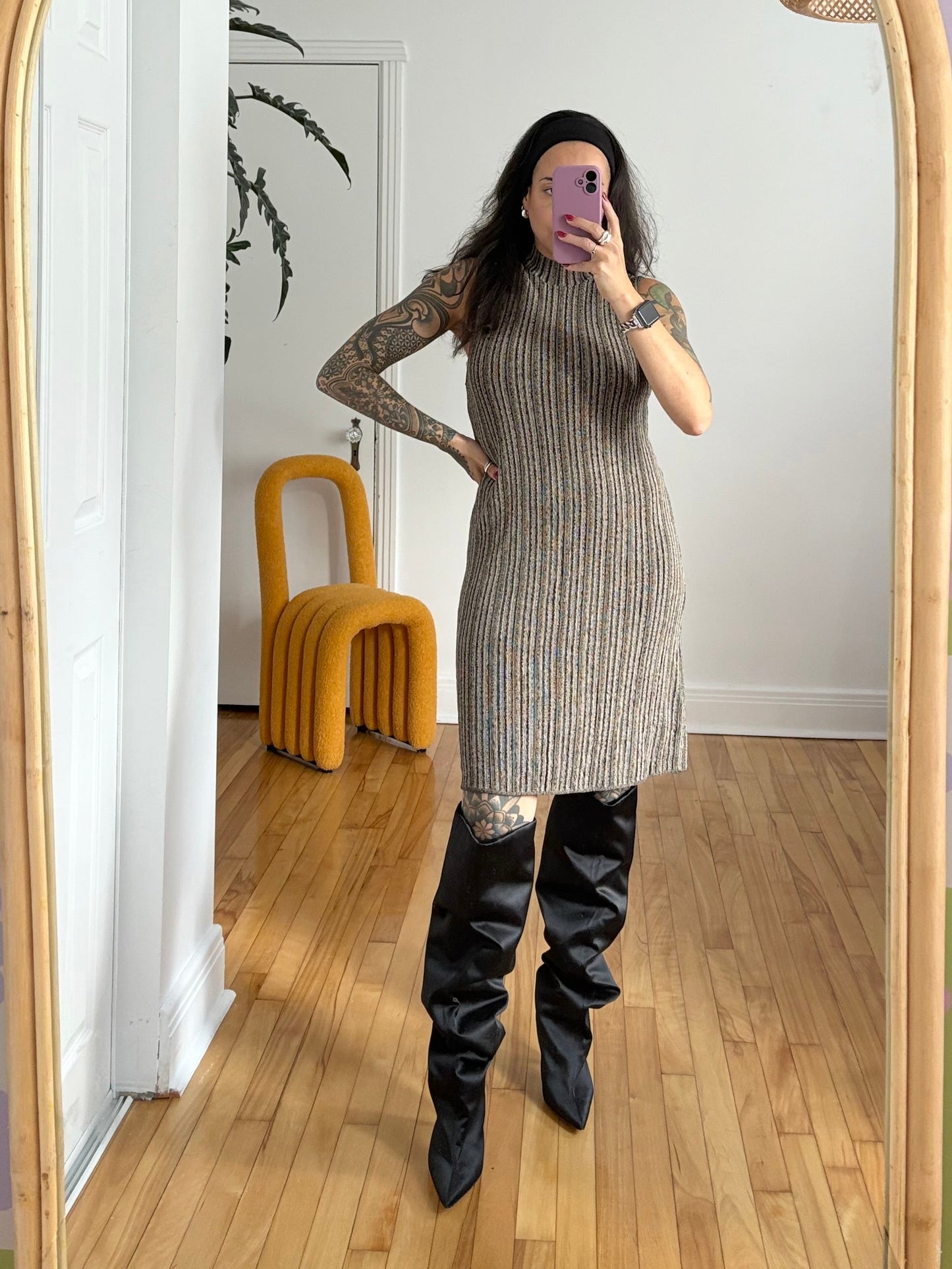 Theorry ottoman knit dress in metallic S/M