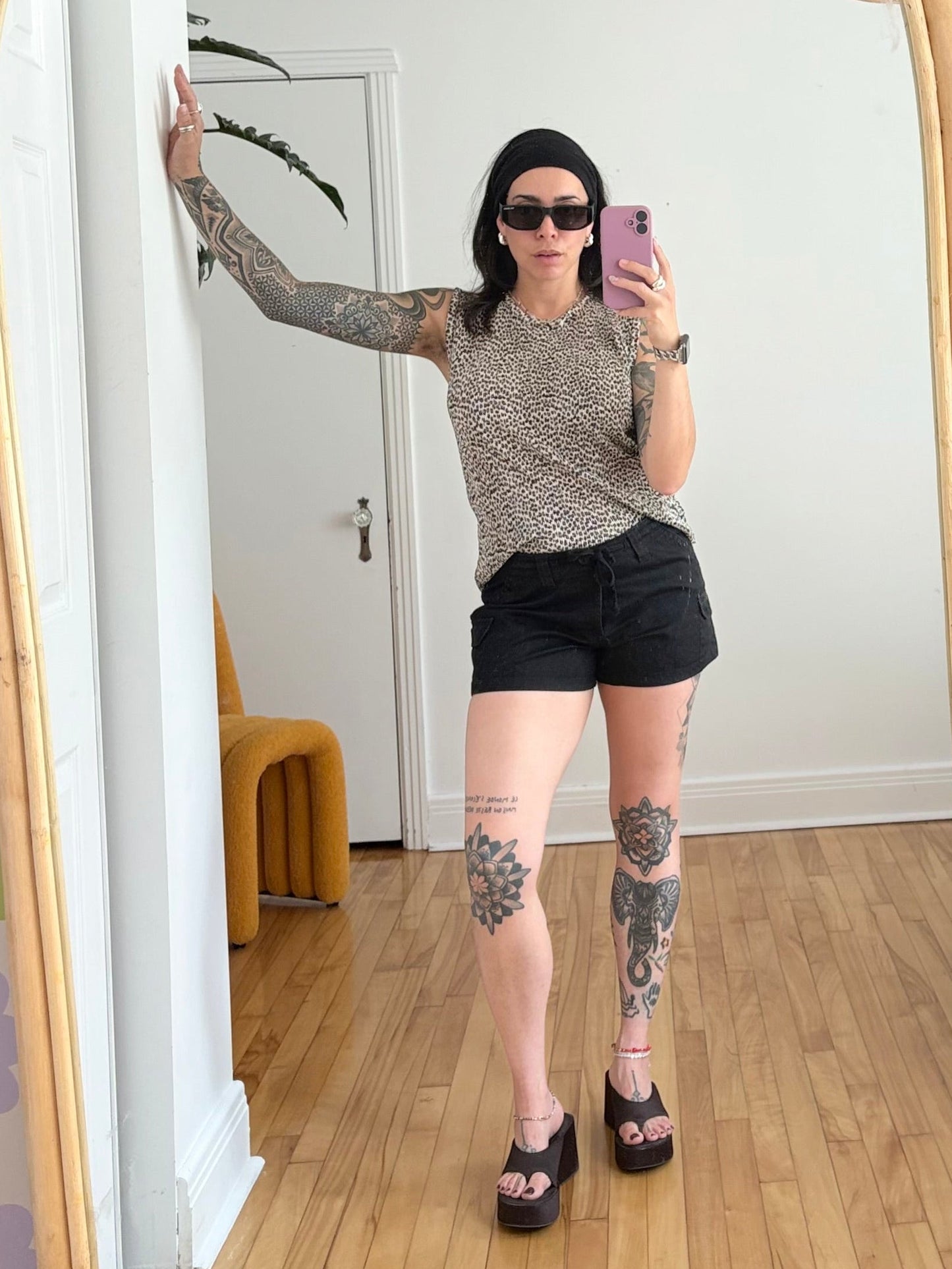 Vintage Plissé leopard tank top M/L