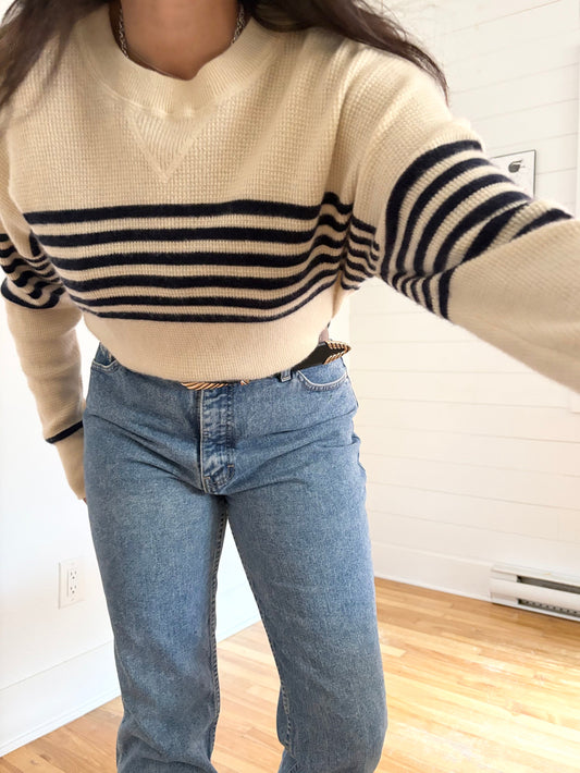 Madewell waffle stripe cashmere sweater L/XL