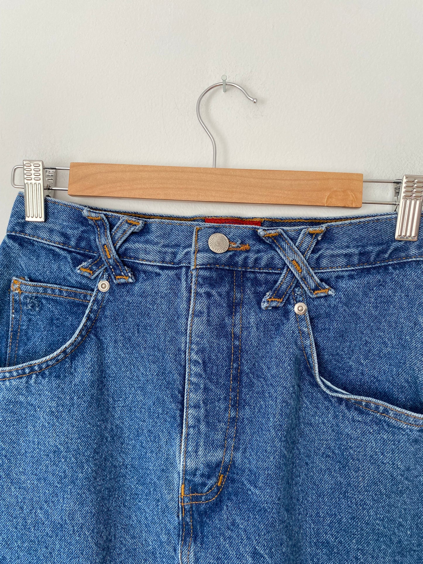 Vintage high waist denim midi skirt W27