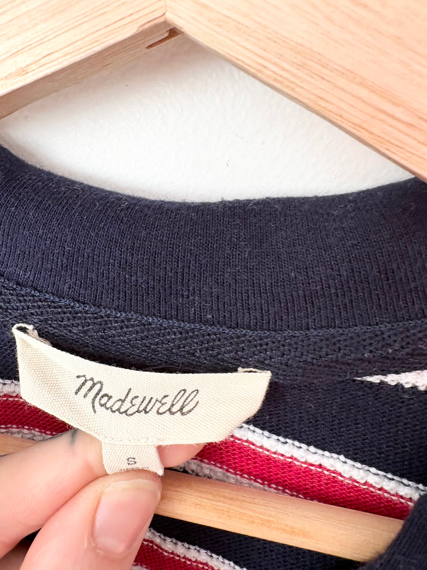 Madewell relaxed V neck polo shirt in stripe Small