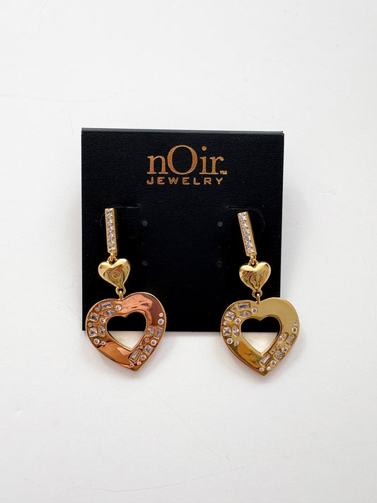 Noir NYC gold heart pendant earrings