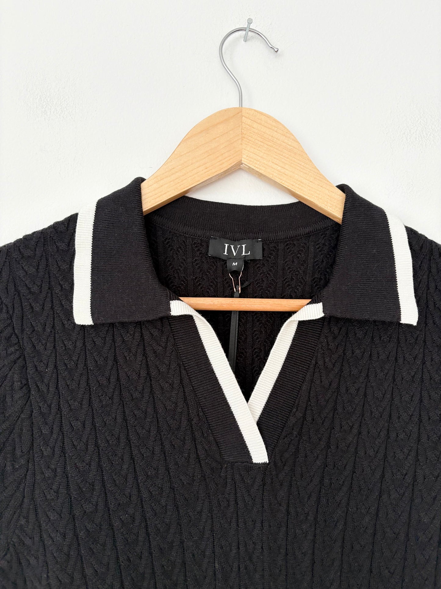 IVL Collective cable knit cropped polo Medium