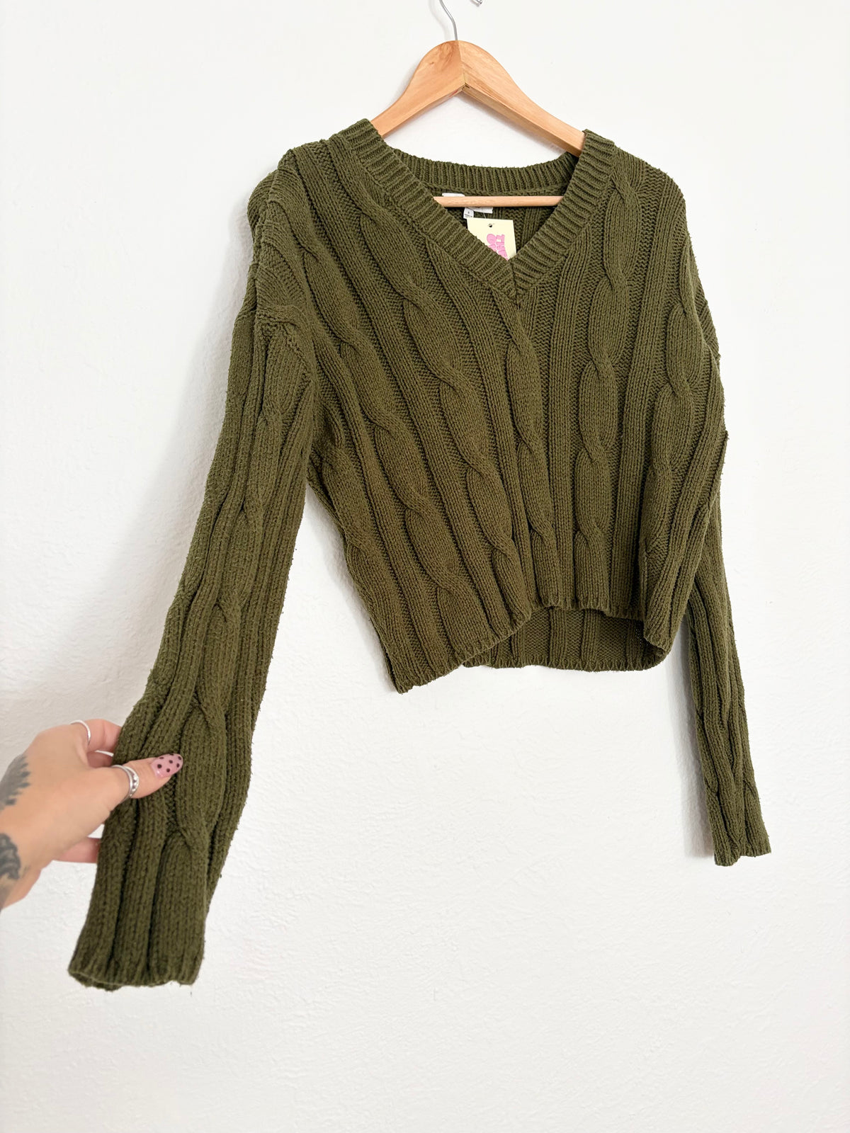 Madewell cable knit V neck crop sweater Small
