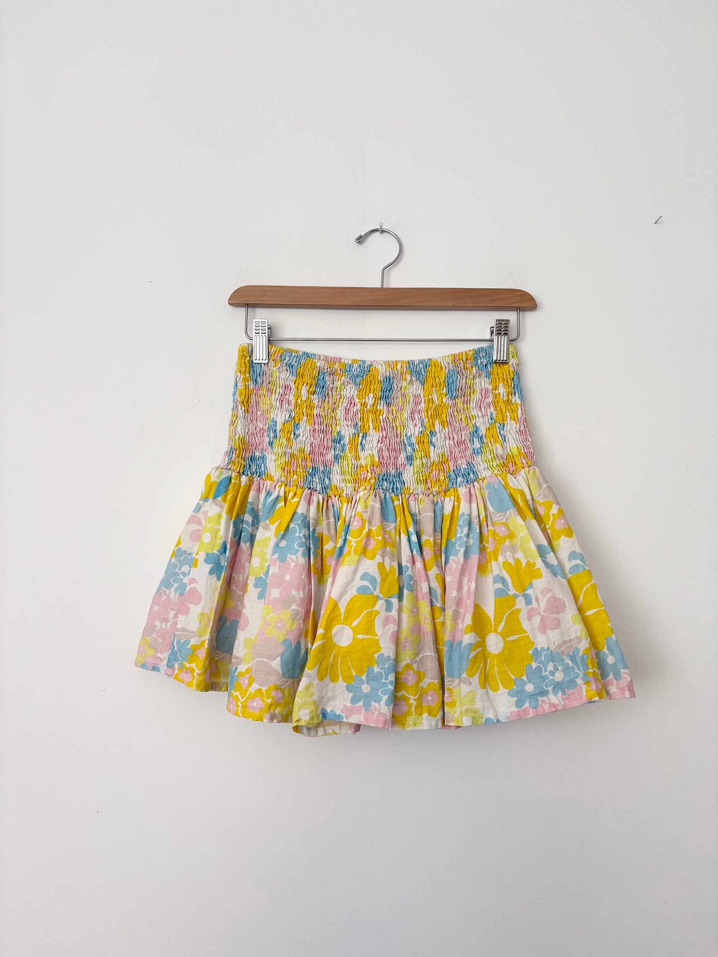 Place Nationale linen foral smocked skirt S/M