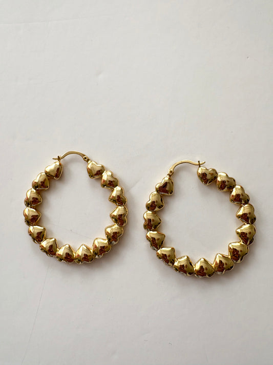 Noir NYC gold plated heart hoops