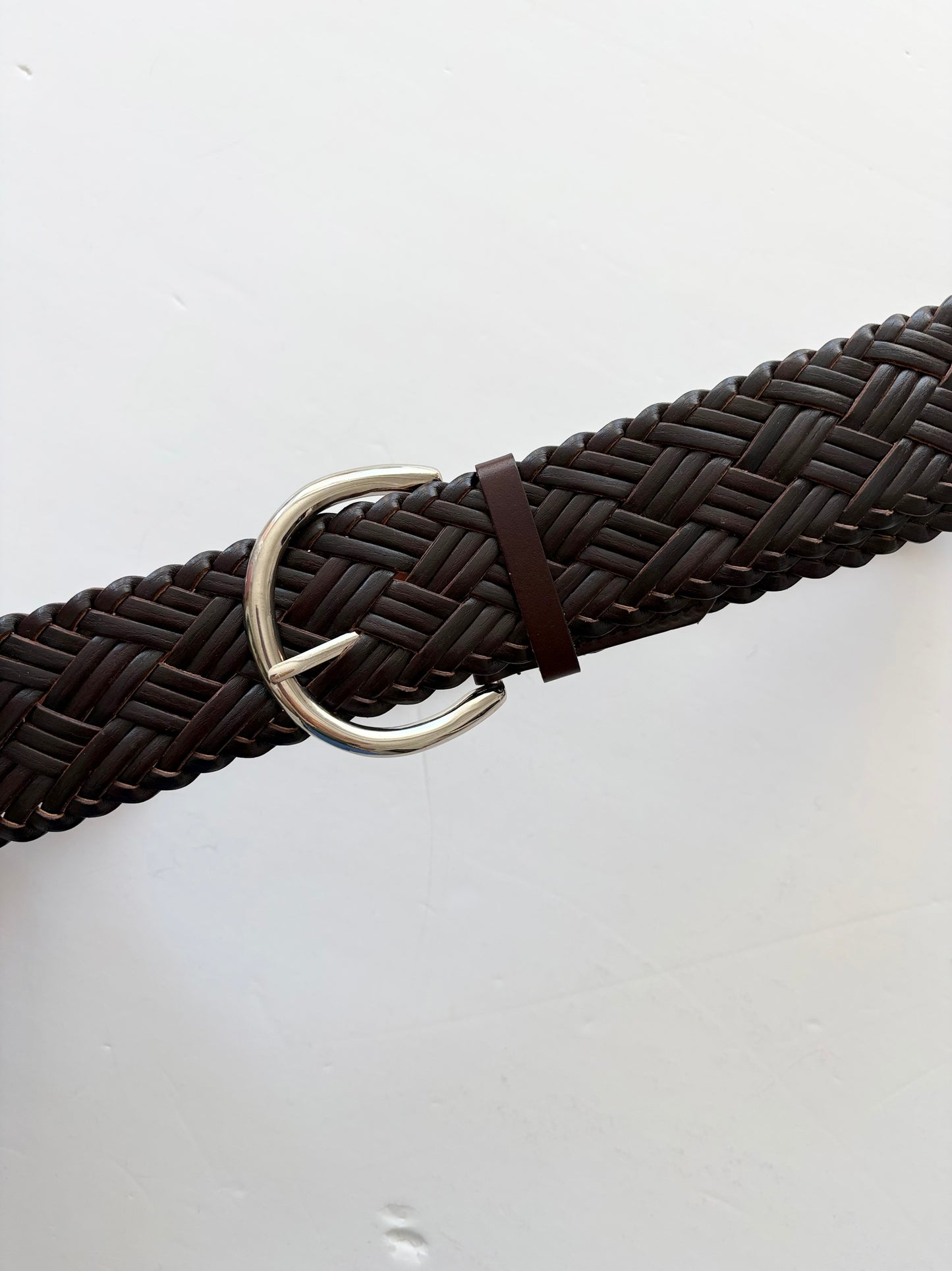 Ceinture large tressée en cuir véritable