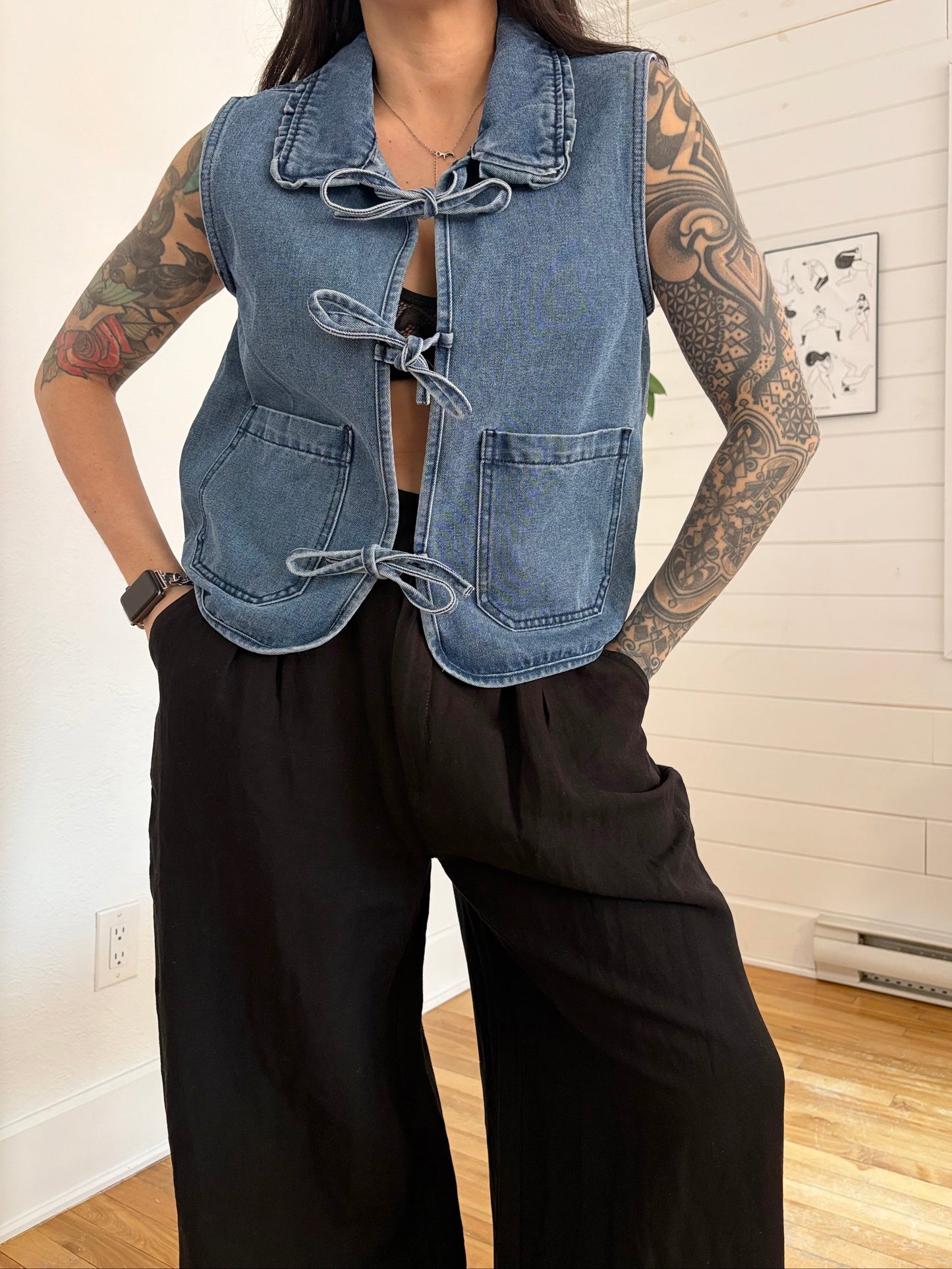 Stoosh Vintage denim tie-front vest M/L