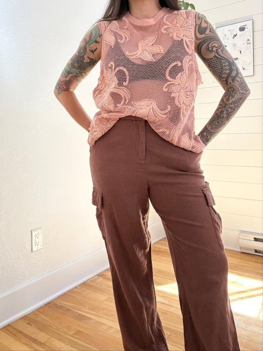 Free People floral mesh top S/M