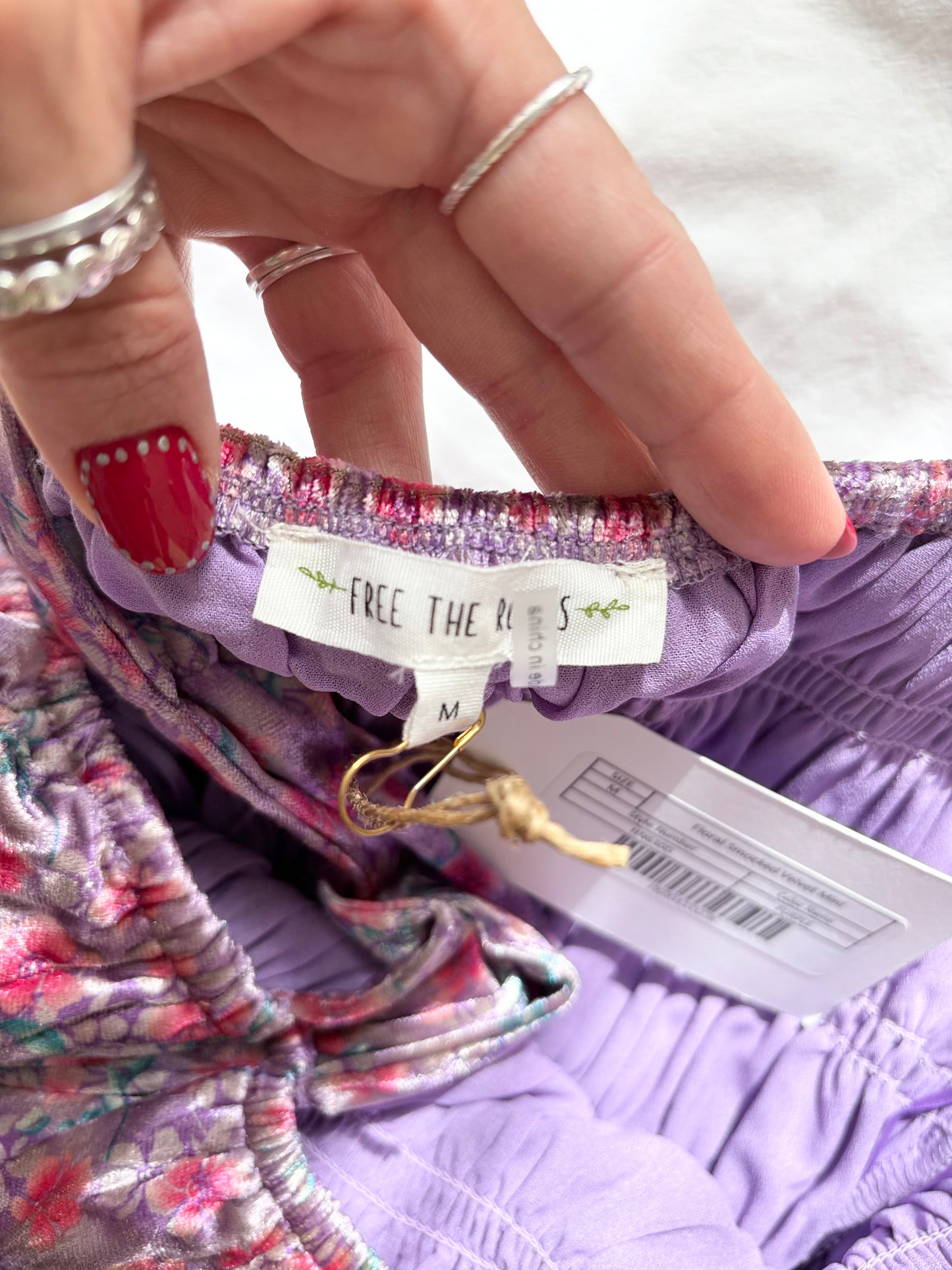 Free the roses floral smocked velvet minidress Medium