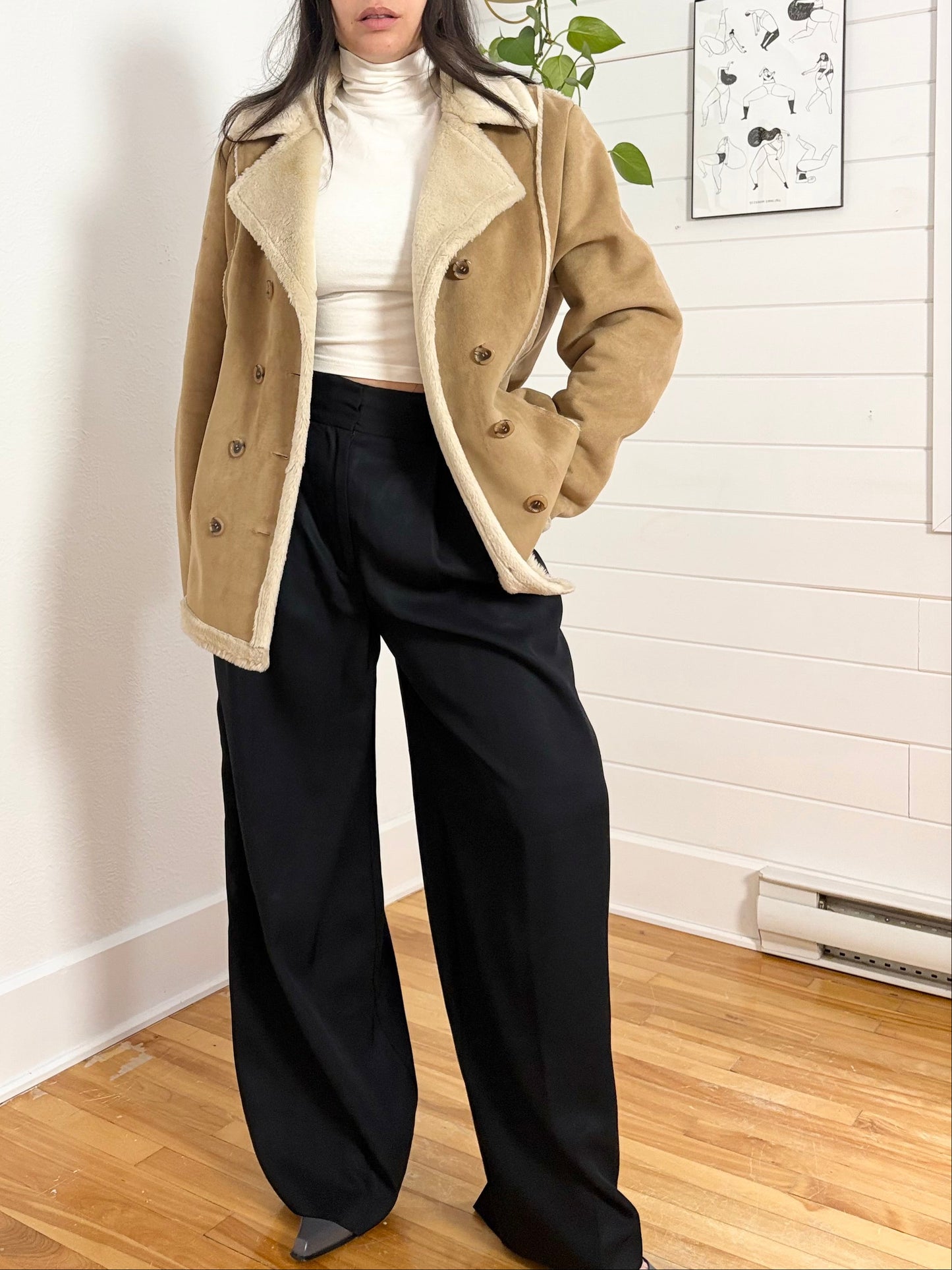 Manteau en peau lainée vintage Route 66, taille L