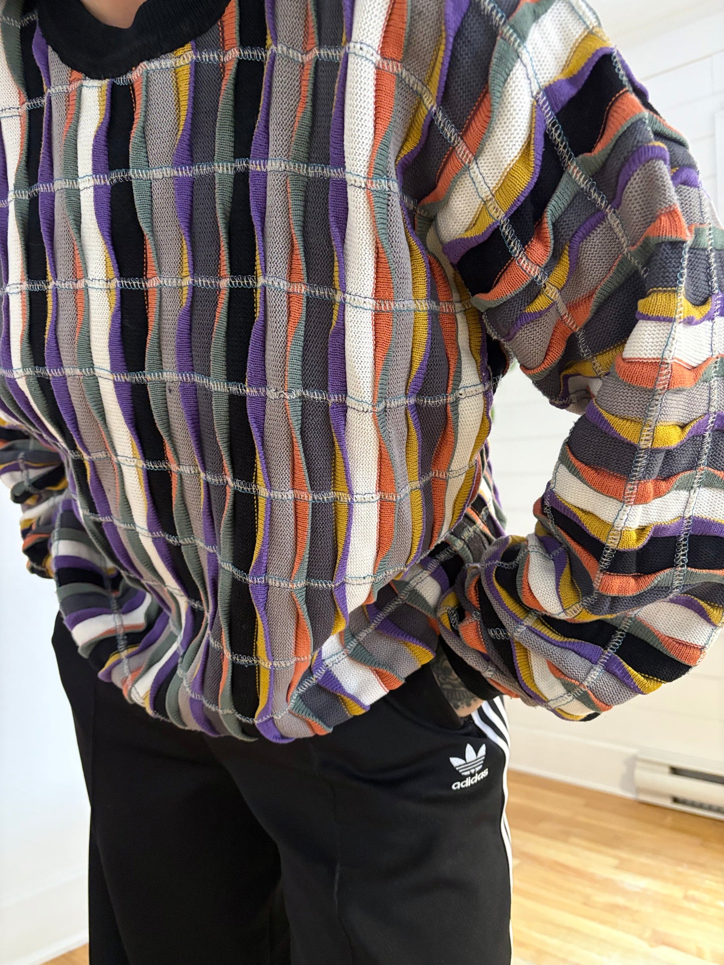 Vintage stripe knit oversized sweater L/XL