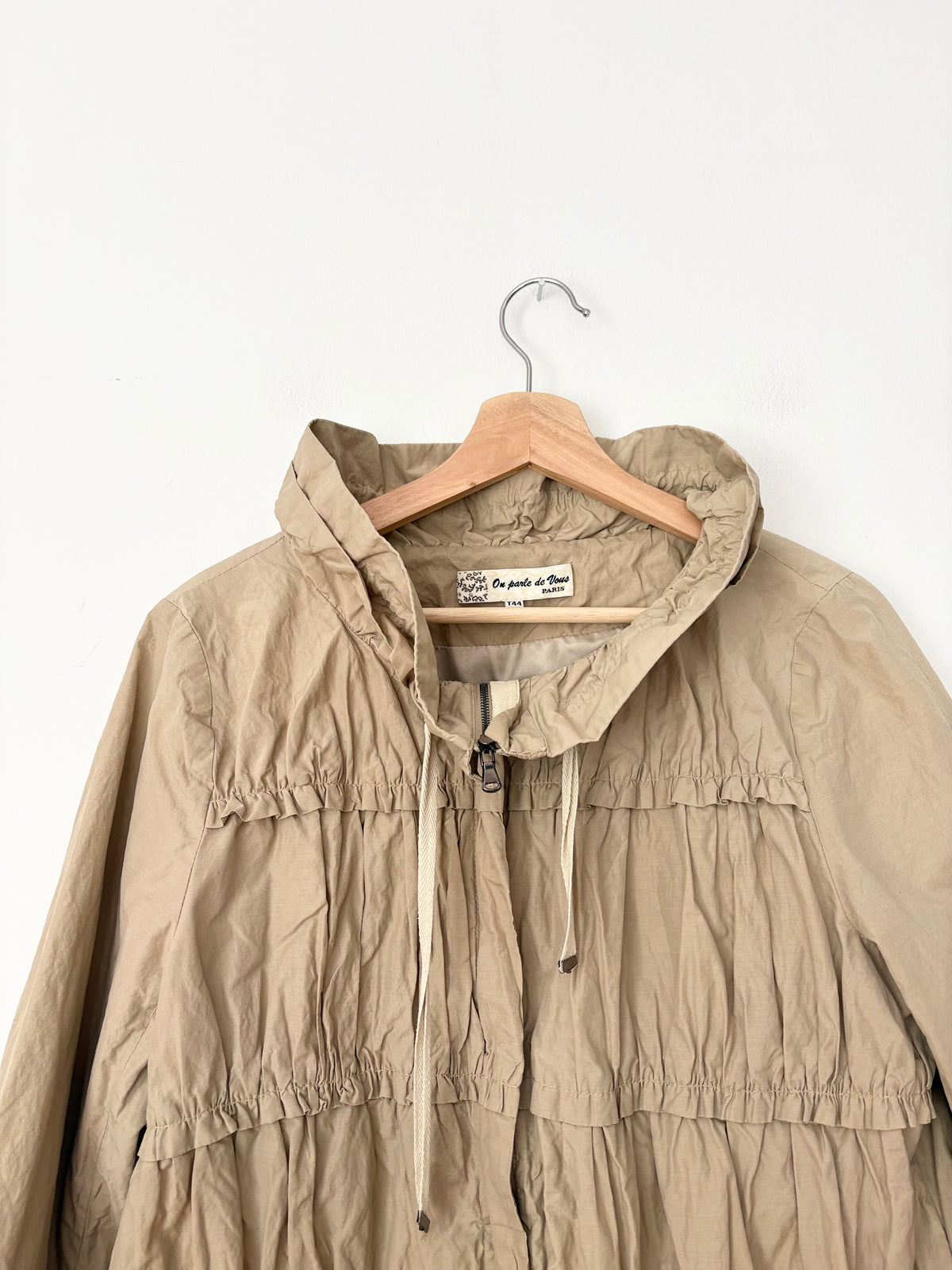 On parle de vous Paris ruffled cinched nylon coat M/L