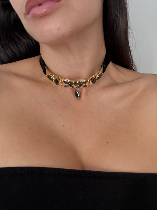 Noir NYC gold plated jagged choker necklace