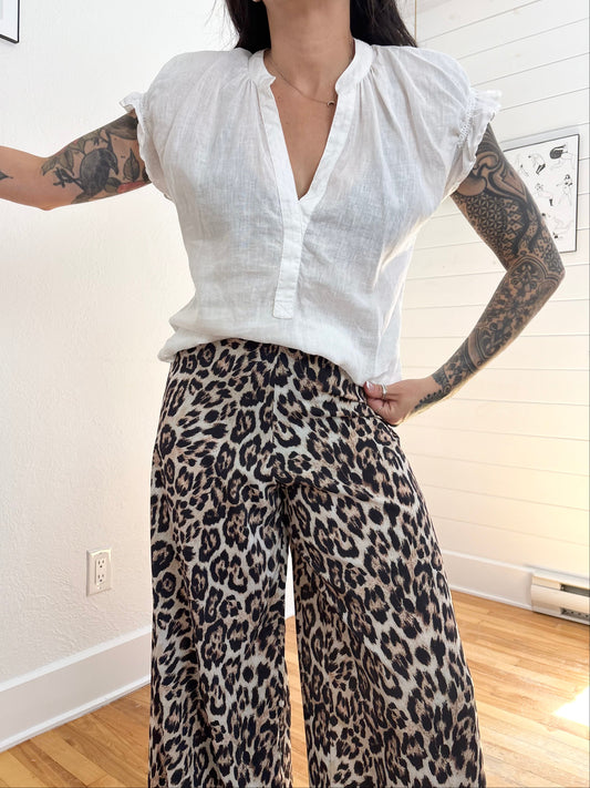 Pilcro tatum linen flutter sleeve top Medium