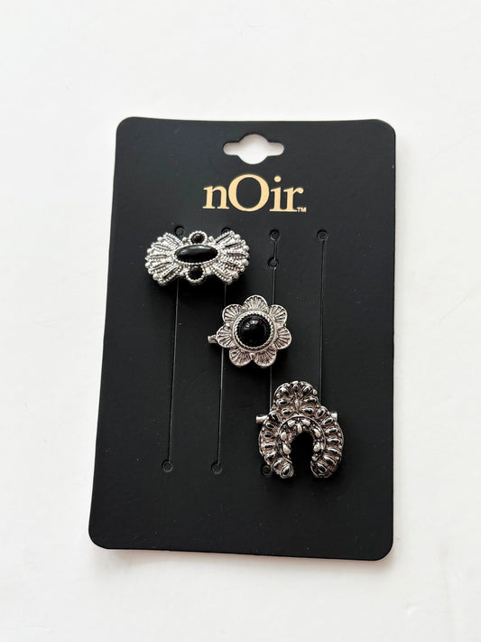 Noir NYC black gemstone rhodium plated brooch set
