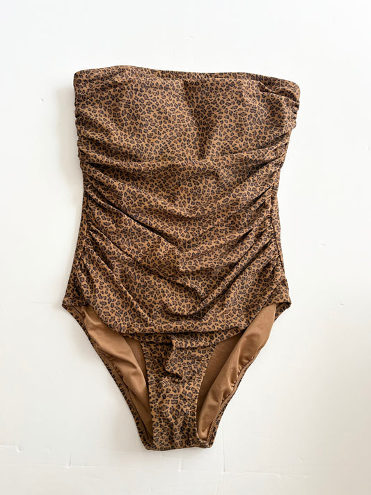 J.Crew Gemma ruched leopard print bandewau swim Medium