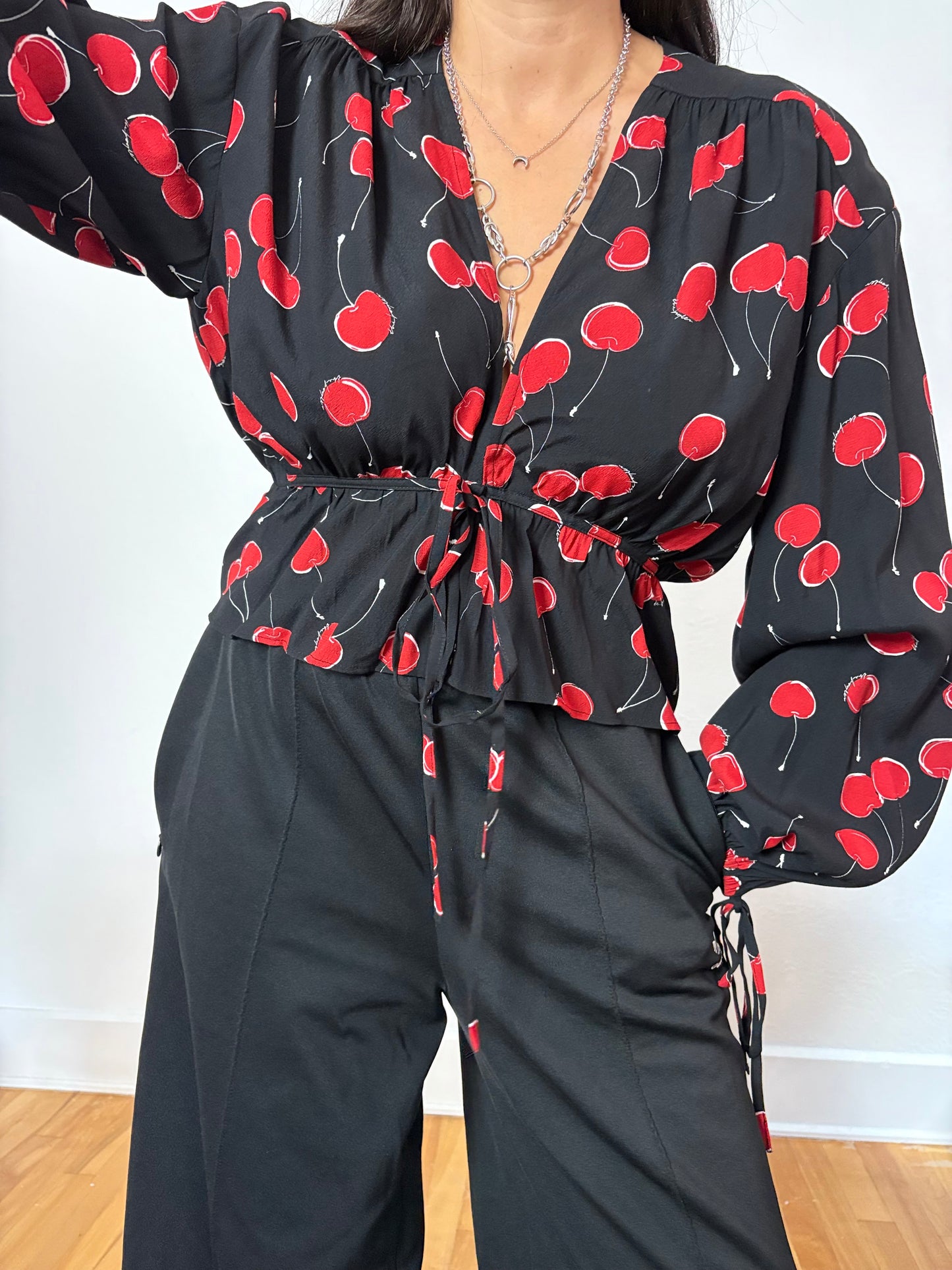 The kooples cherry printed crop blouse M/L