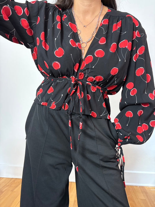 The kooples cherry printed crop blouse M/L