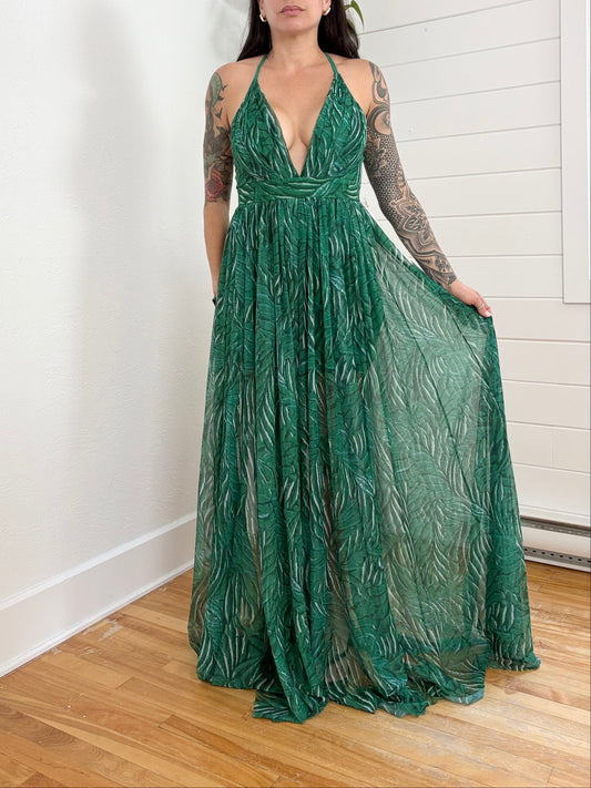Luxxel Belgrade leaf print maxi dress Small