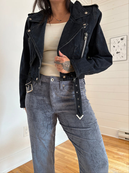 Veste de motard en jean Parasuco vintage S/M