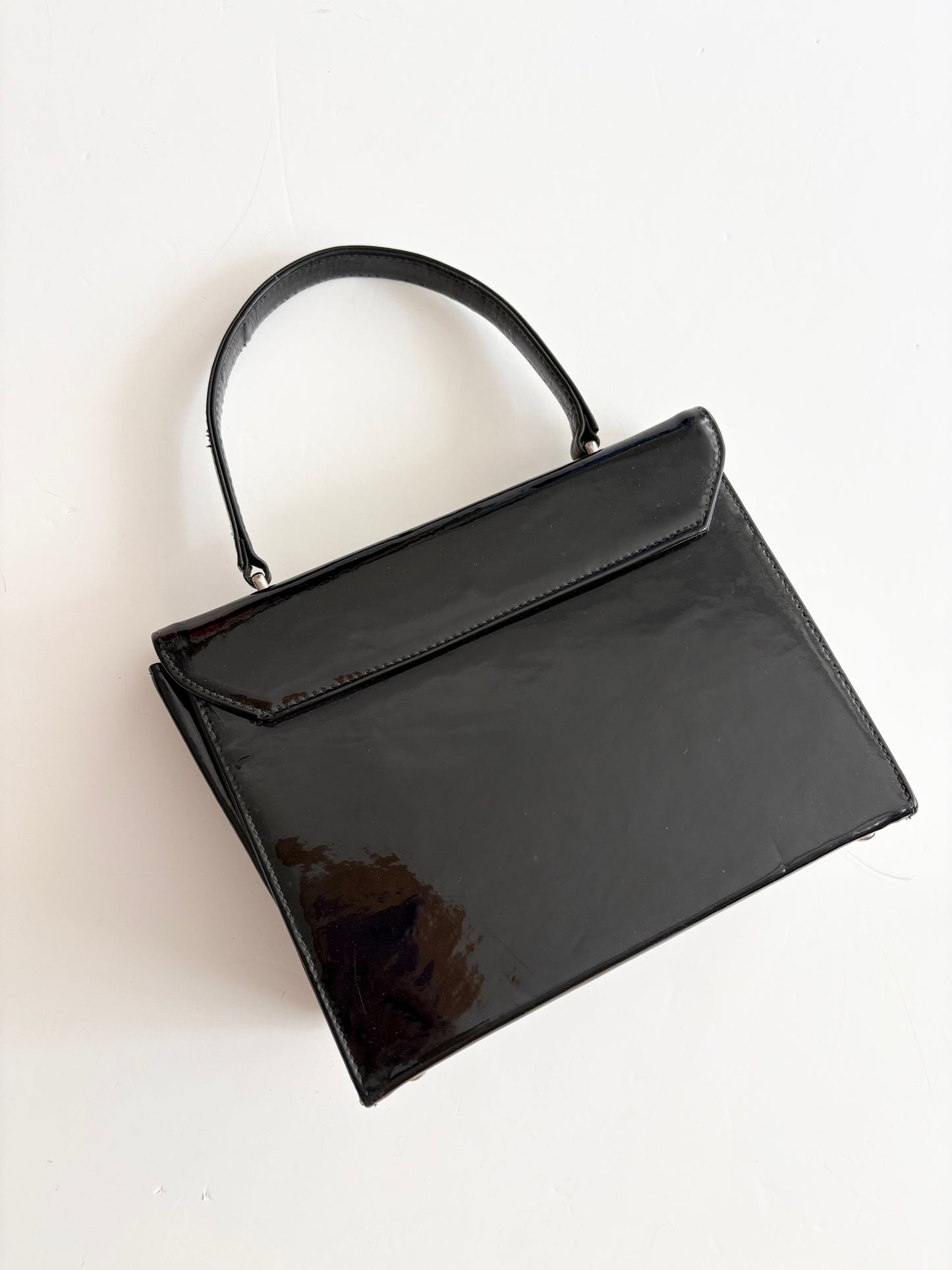 Vintage patent leather structured handbag