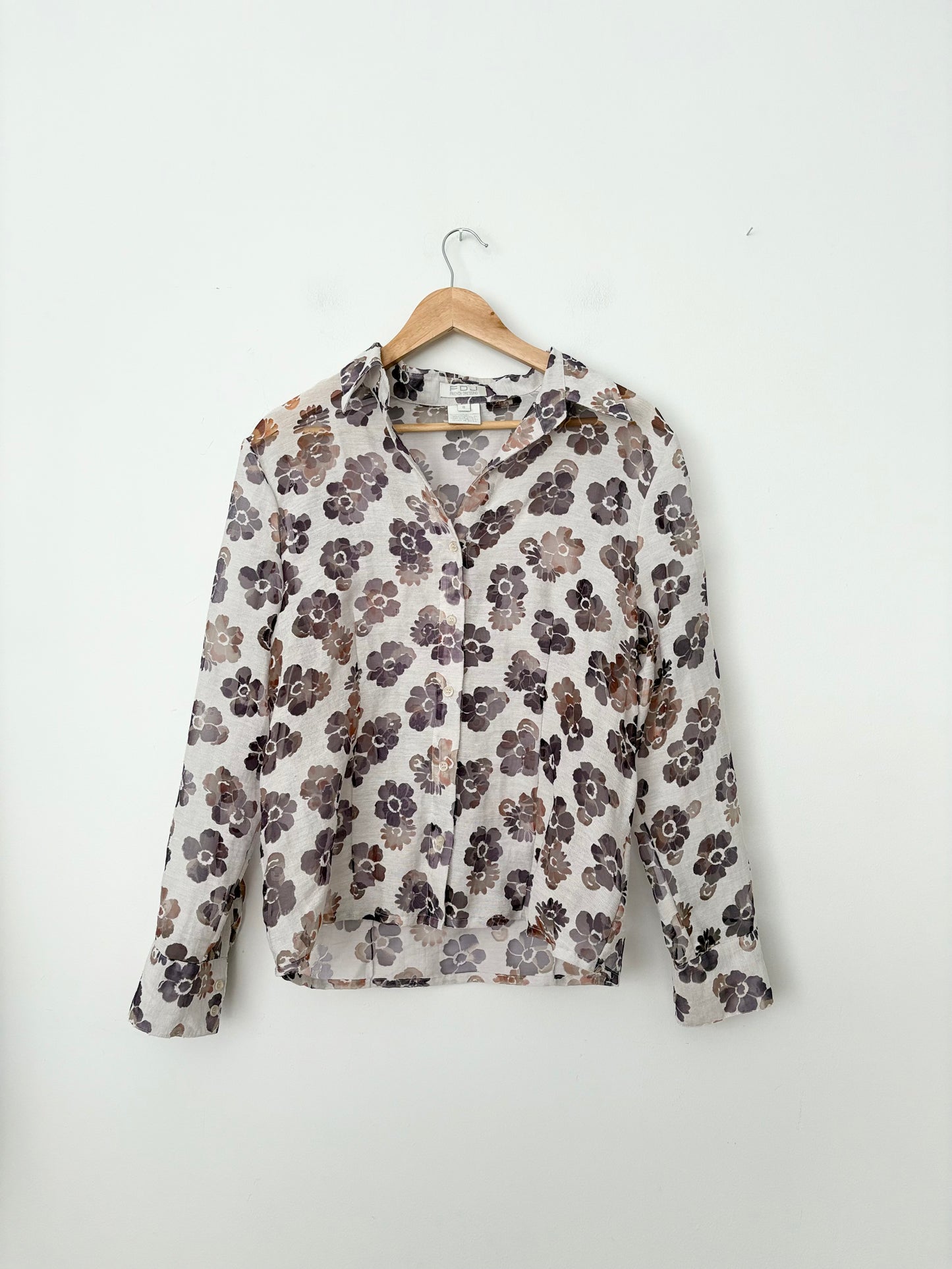 Blouse vintage FDJ à fleurs transparentes, taille moyenne