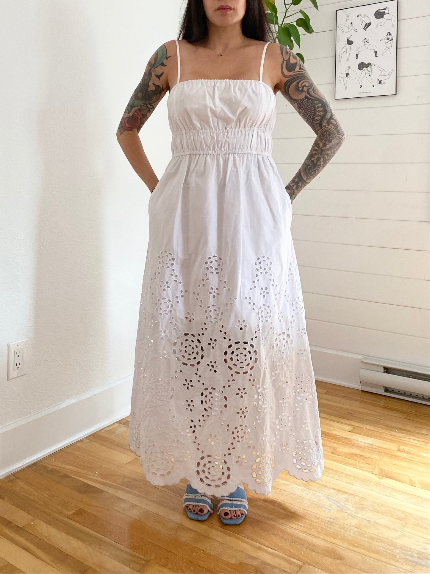 Madewell embroidered tank dress in poplin Medium