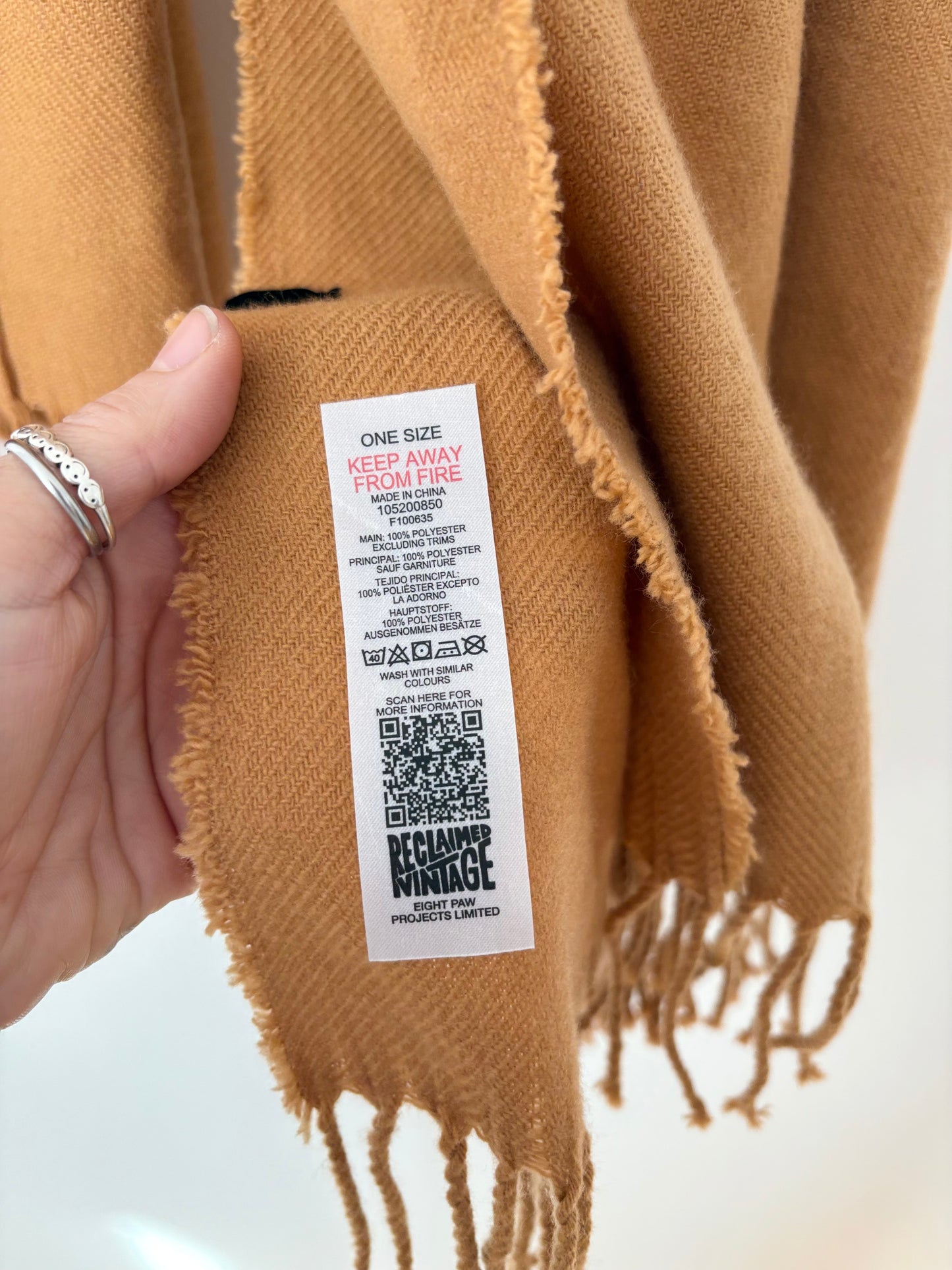 Reclaimed vintage tan knit fringe scarf