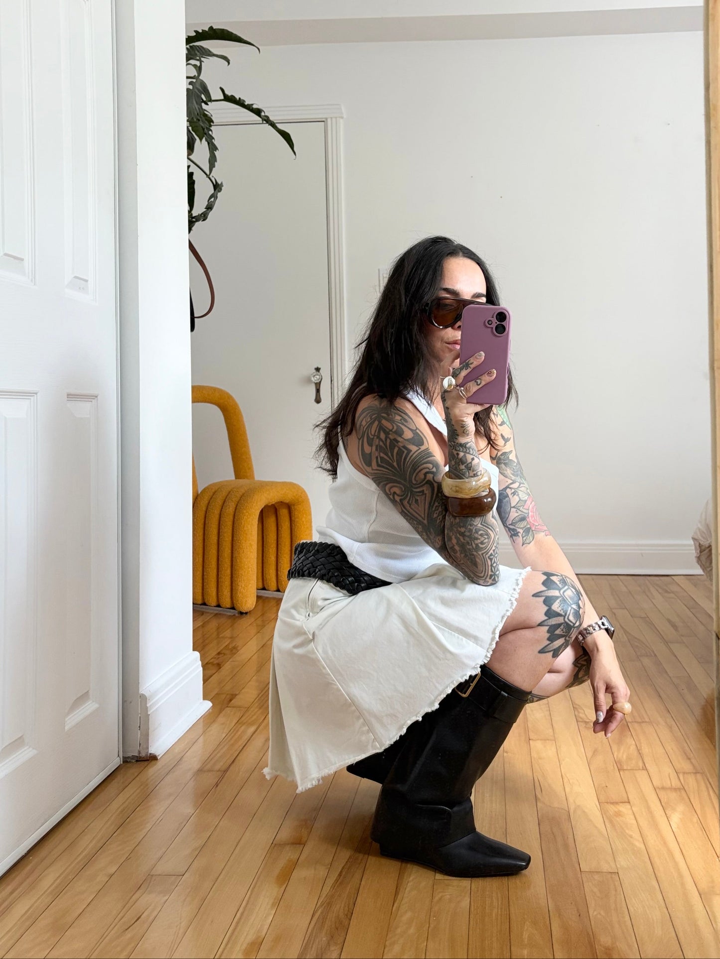 Mini-jupe plissée en jean Free People M/L