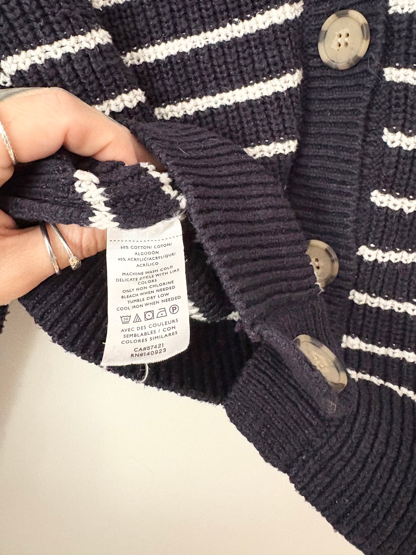 Loft cotton knit stripe cardigan Small