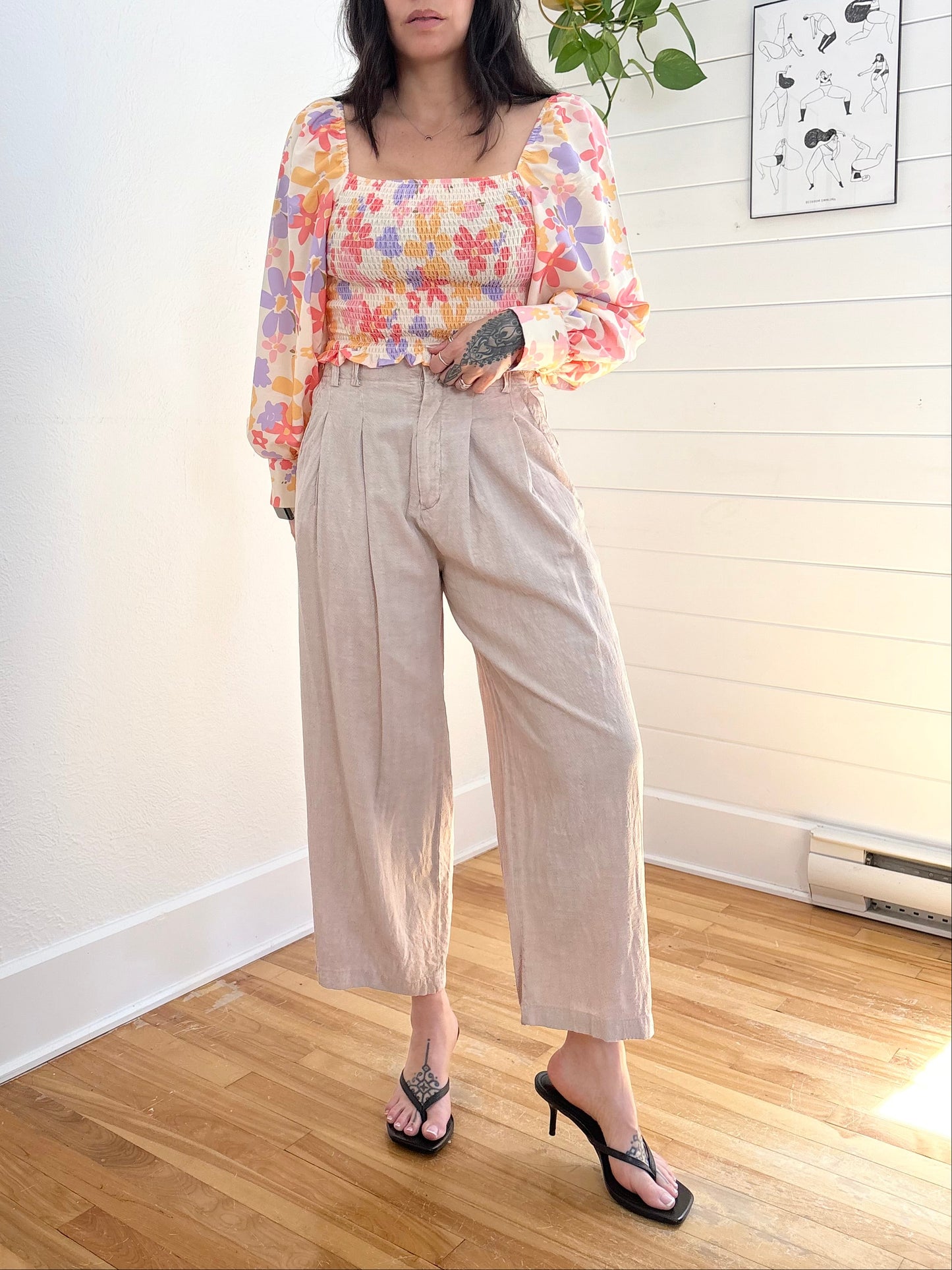 Pantalon plissé en lin mélangé Calla Free People Petite taille