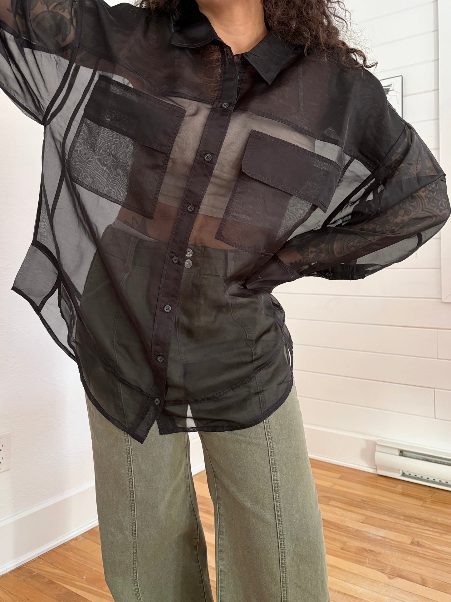 Pilcro sheer organza buttondown shirt L/XK