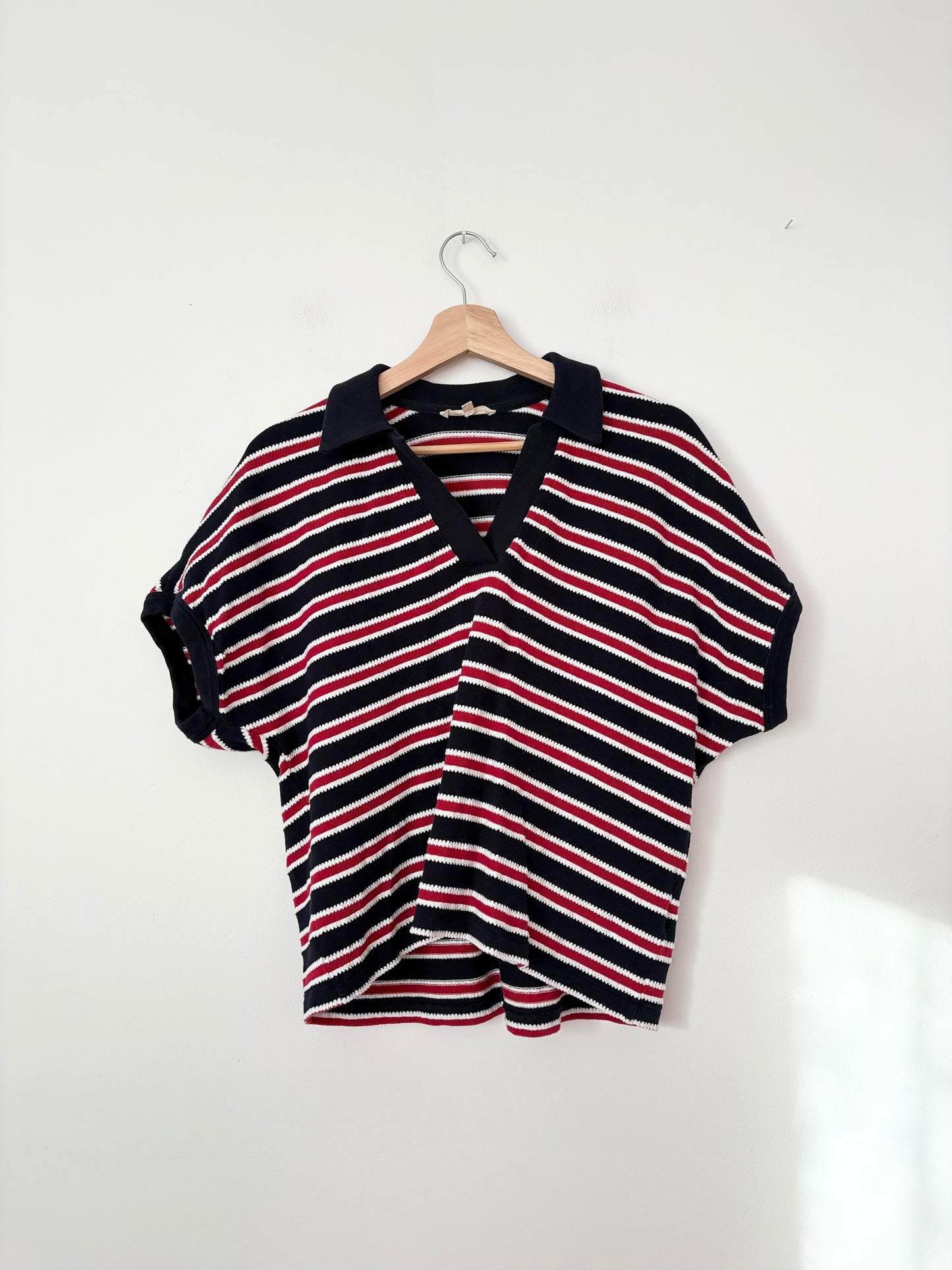 Madewell relaxed V neck polo shirt in stripe Small