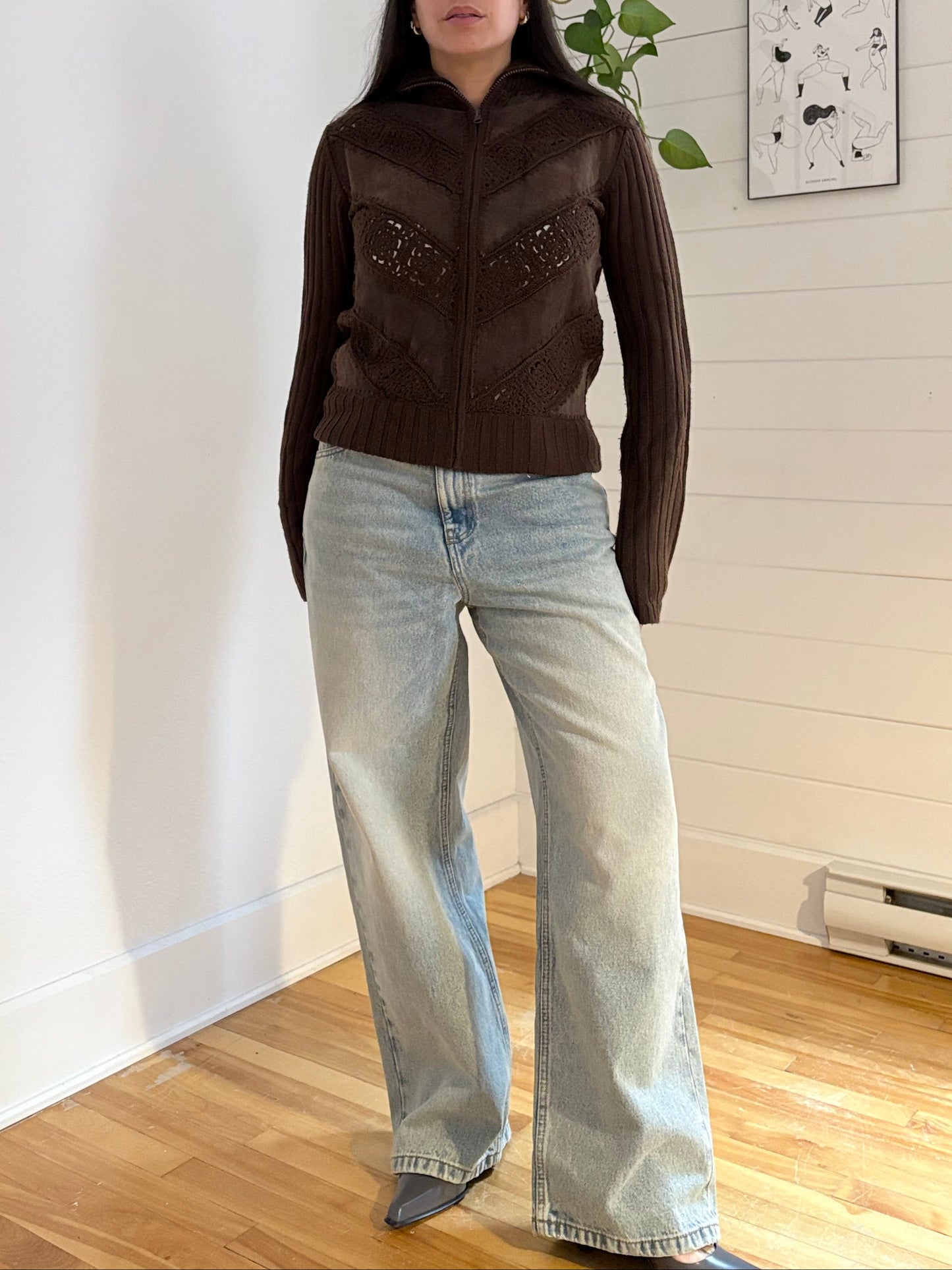 Y2K Vintage Le chateau suede wool zip up Medium