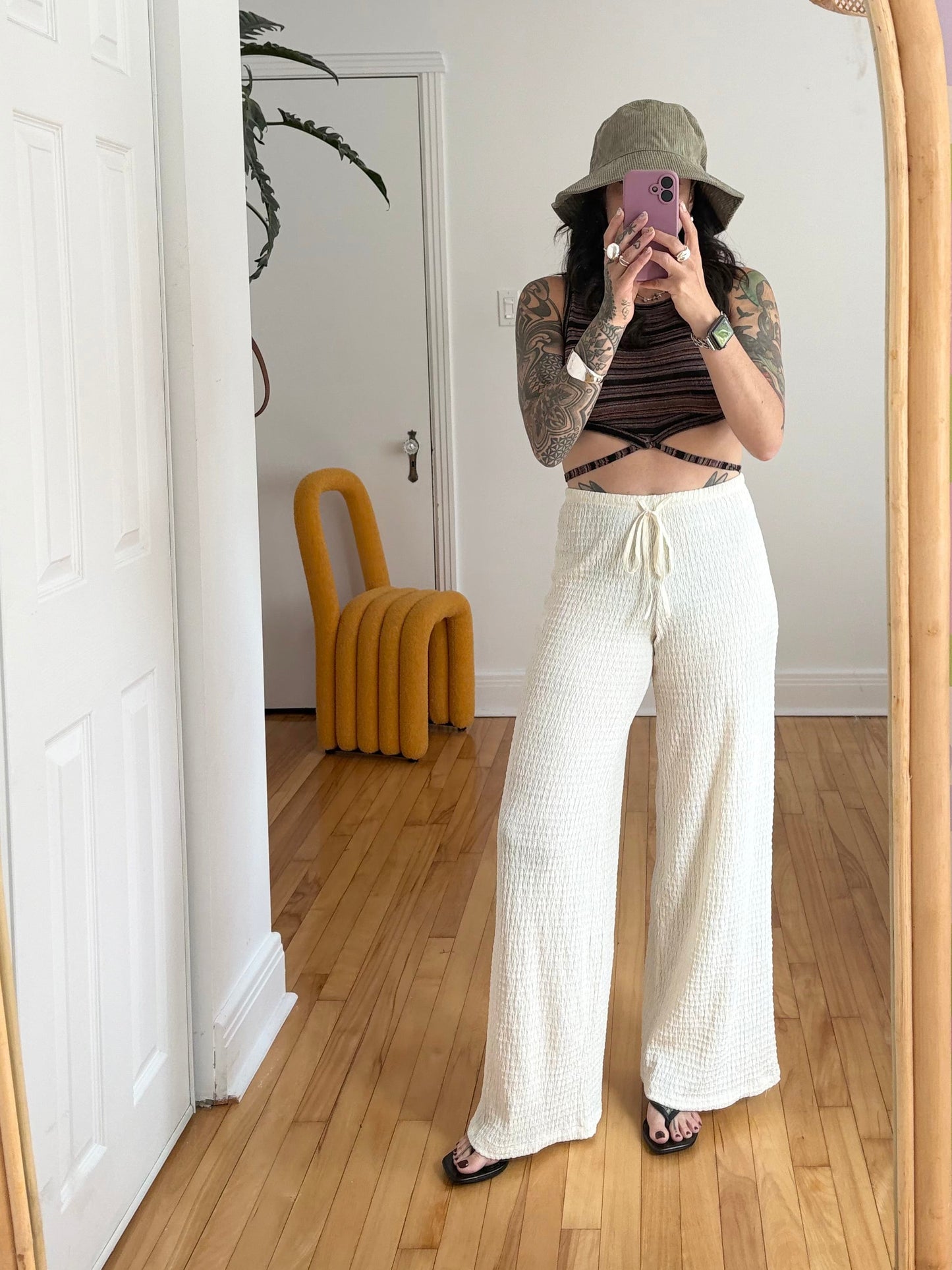Pantalon large en maille gaufrée texturée Zara Medium
