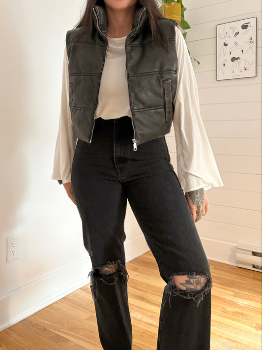 Gilet court en similicuir matelassé Zara Medium