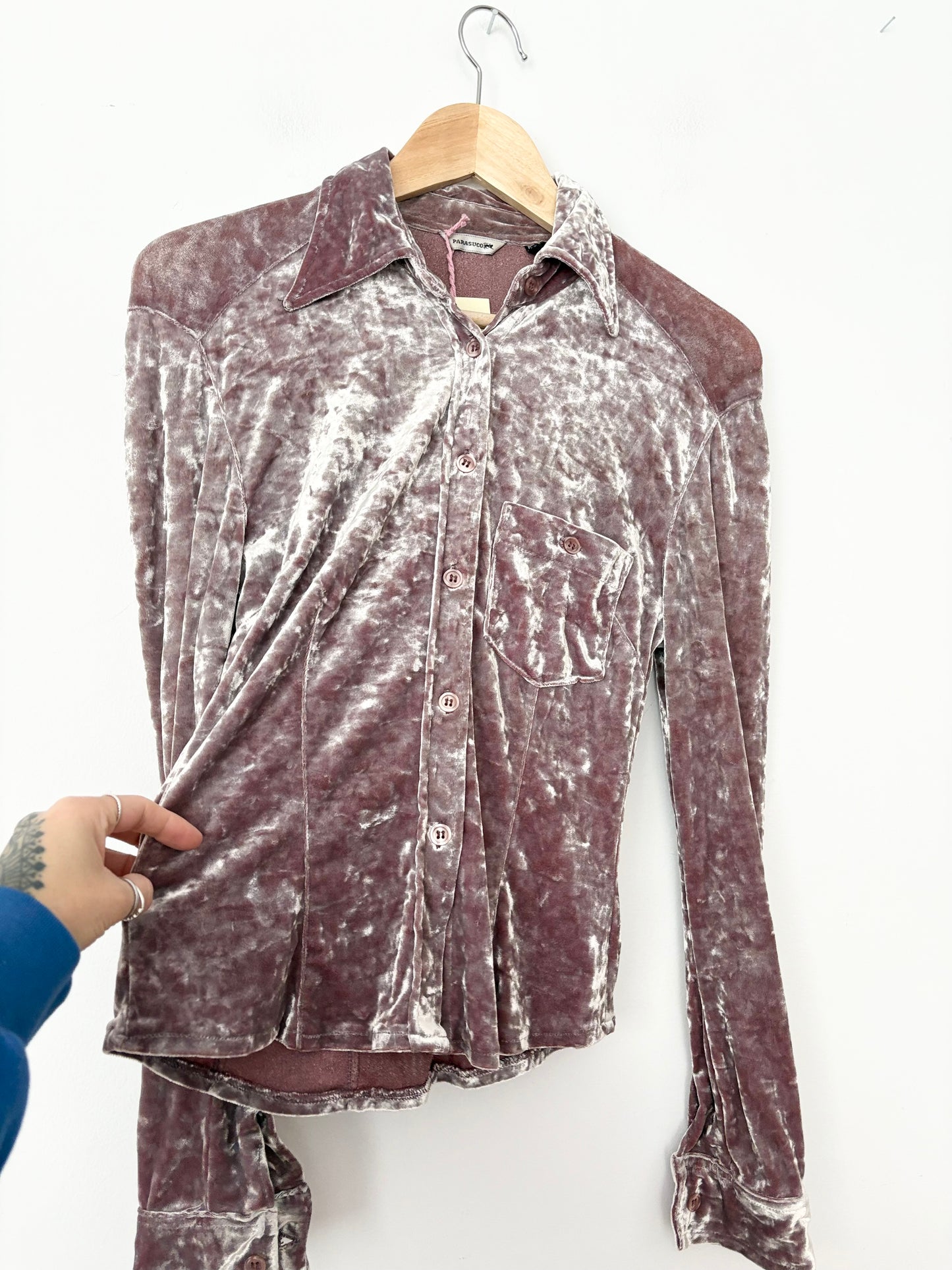 Y2K Parasuco velvet slim button up XS/S