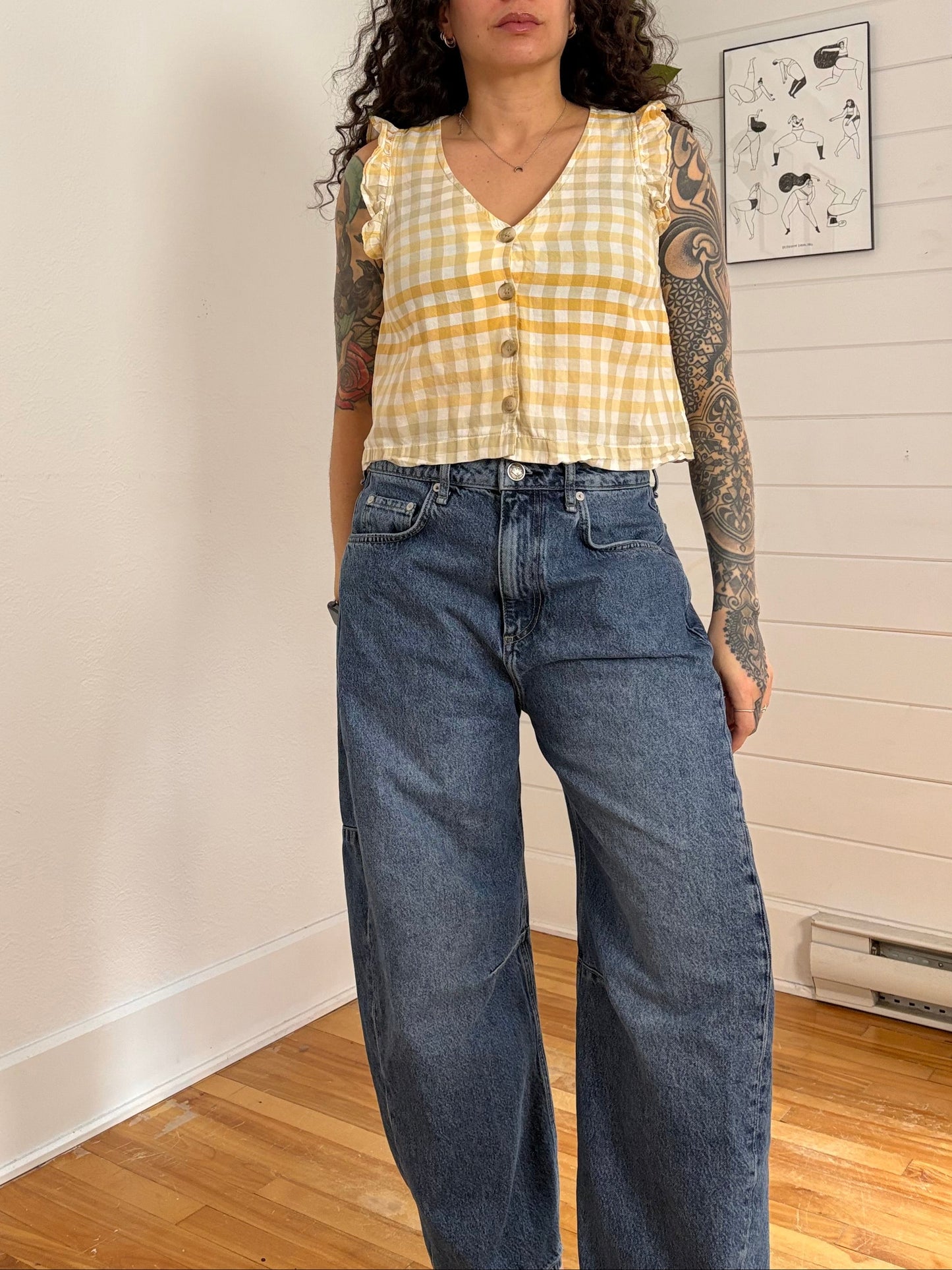 Madewell gingham ruffle sleeveless blouse Small