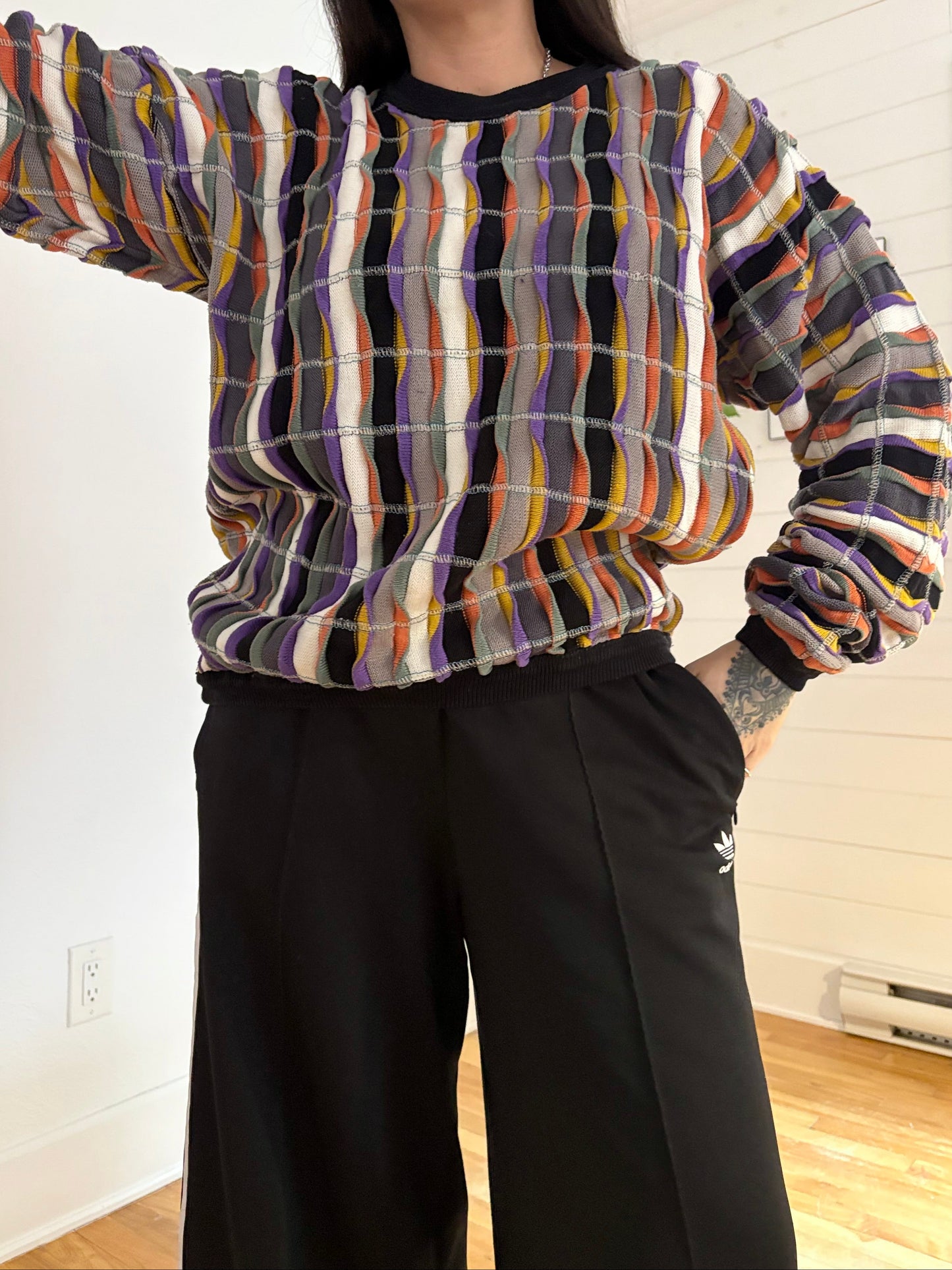 Vintage stripe knit oversized sweater L/XL