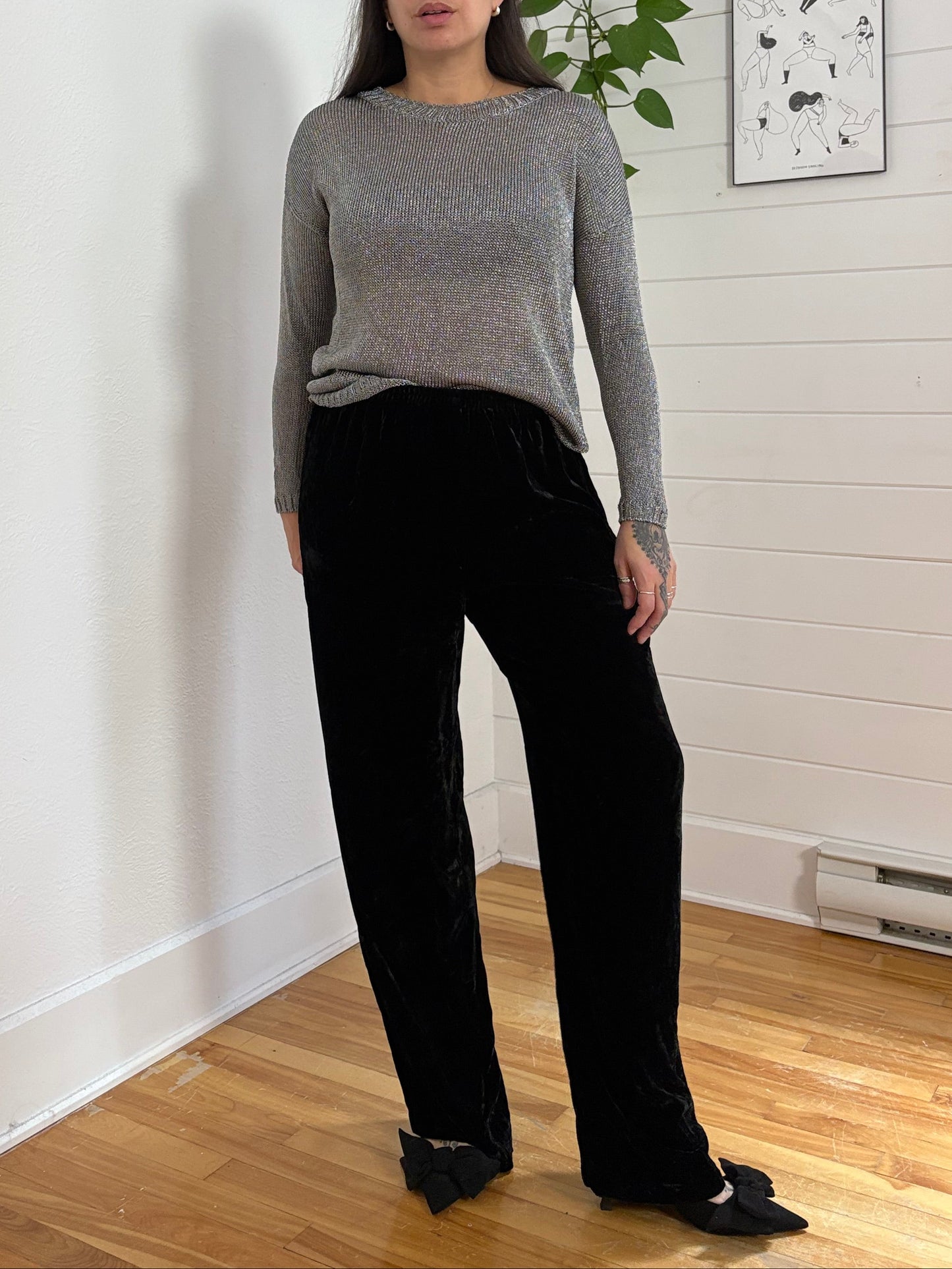 Eileen Fisher straight leg silk blend velvet pants Medium