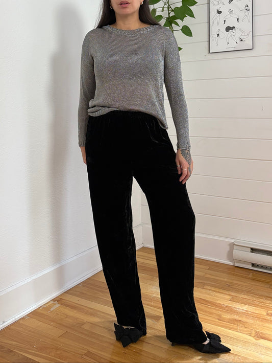 Eileen Fisher straight leg silk blend velvet pants Medium