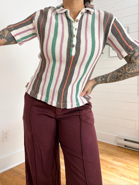 Free People endless summer stripe waffle polo Small