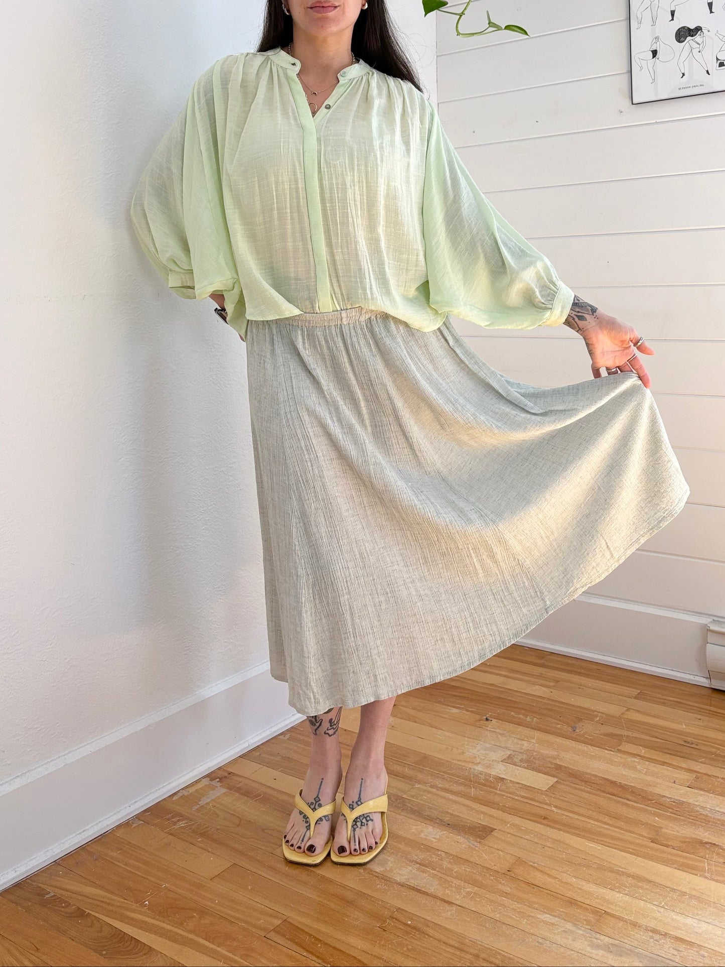 Vintage linen blend midi skirt XL