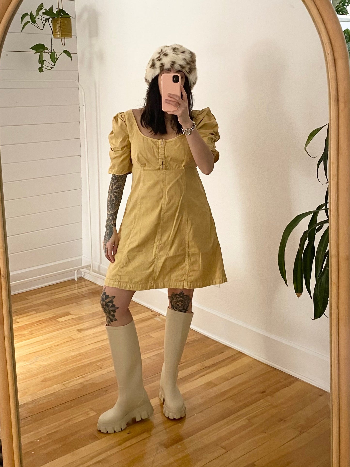 Free People cheyenne puff sleeve denim dress Large