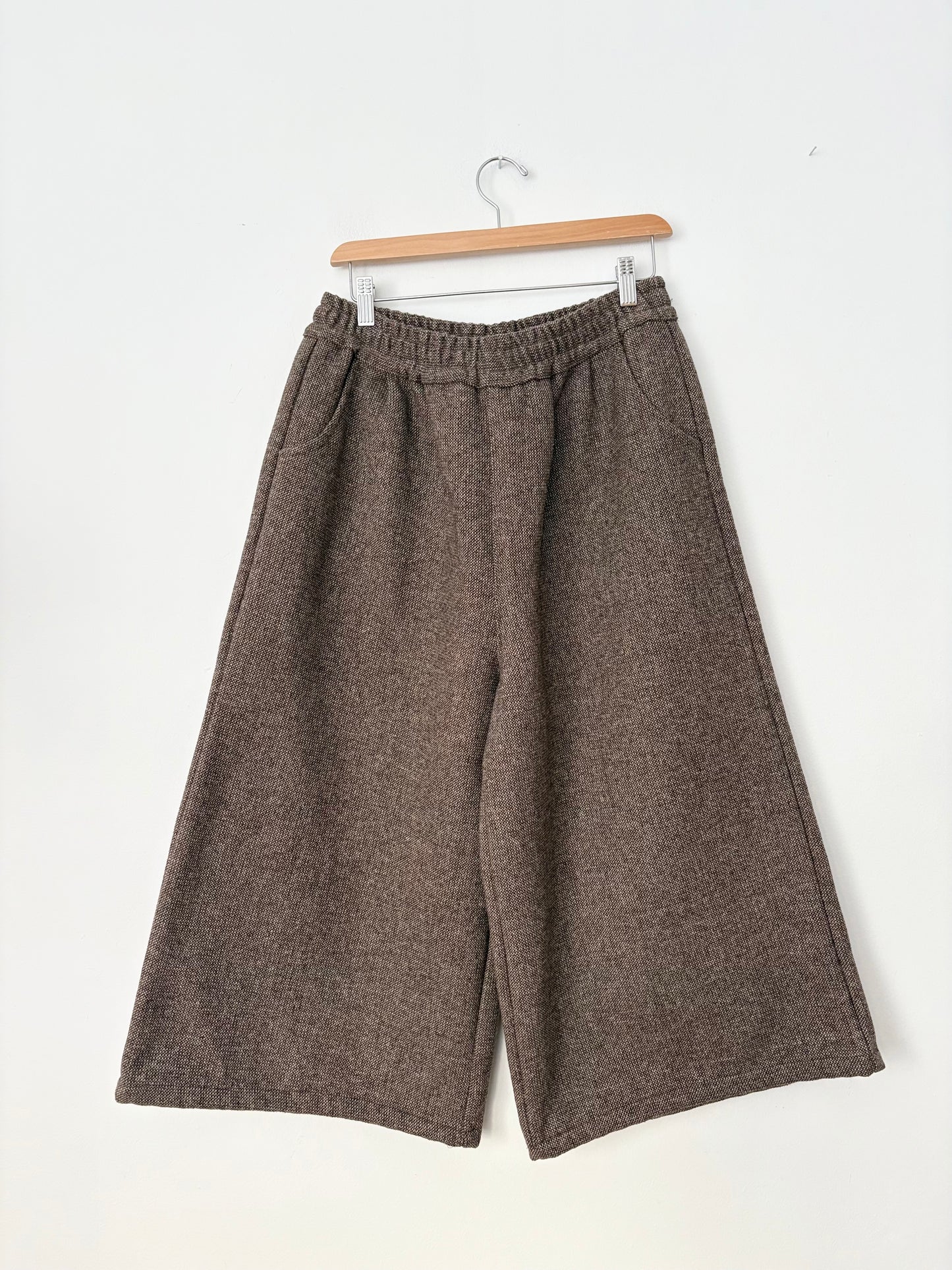 Culotte courte à jambes larges en tweed vintage, taille moyenne