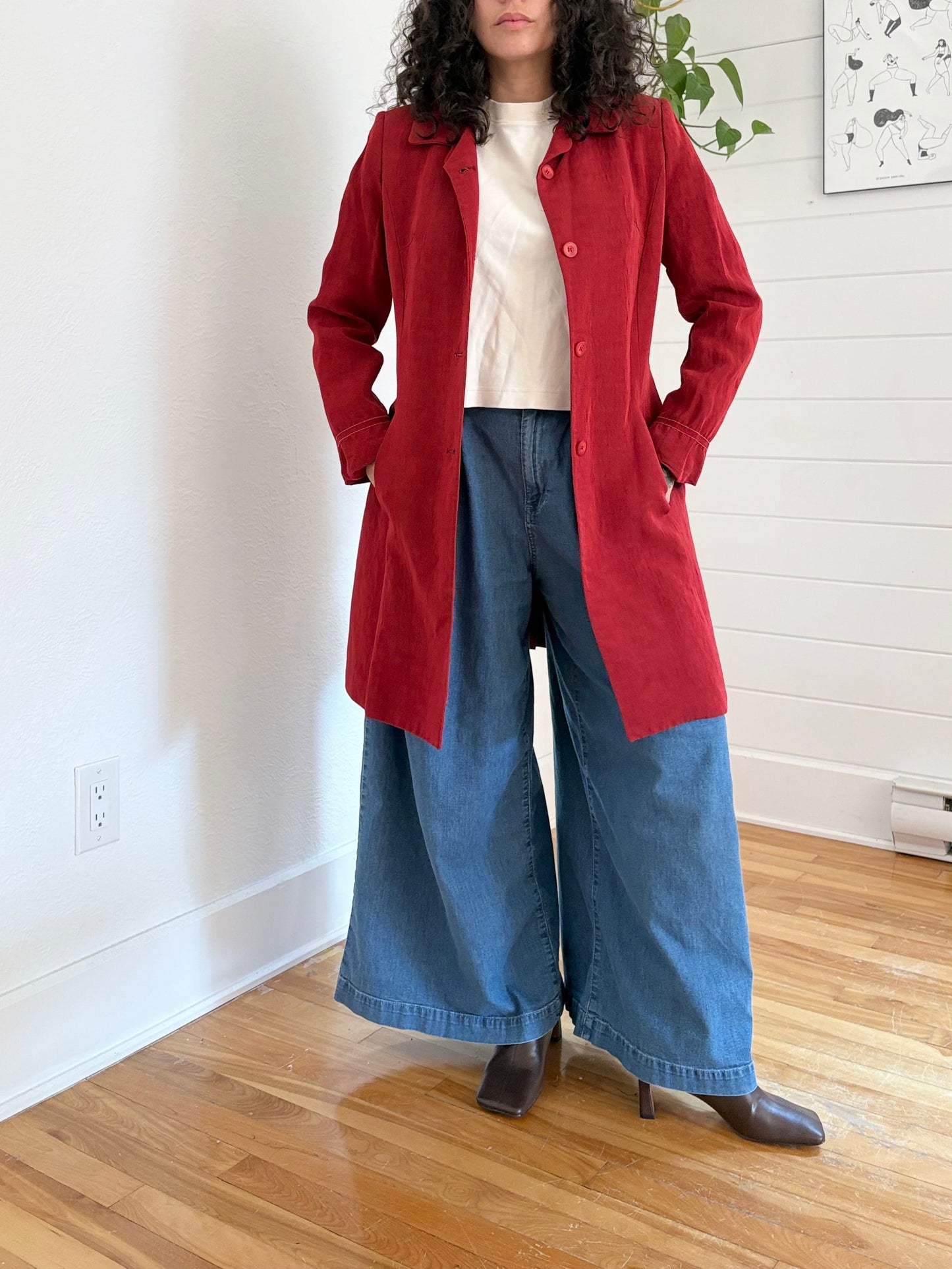 Jigsaw red linen blend tailored coat Medium